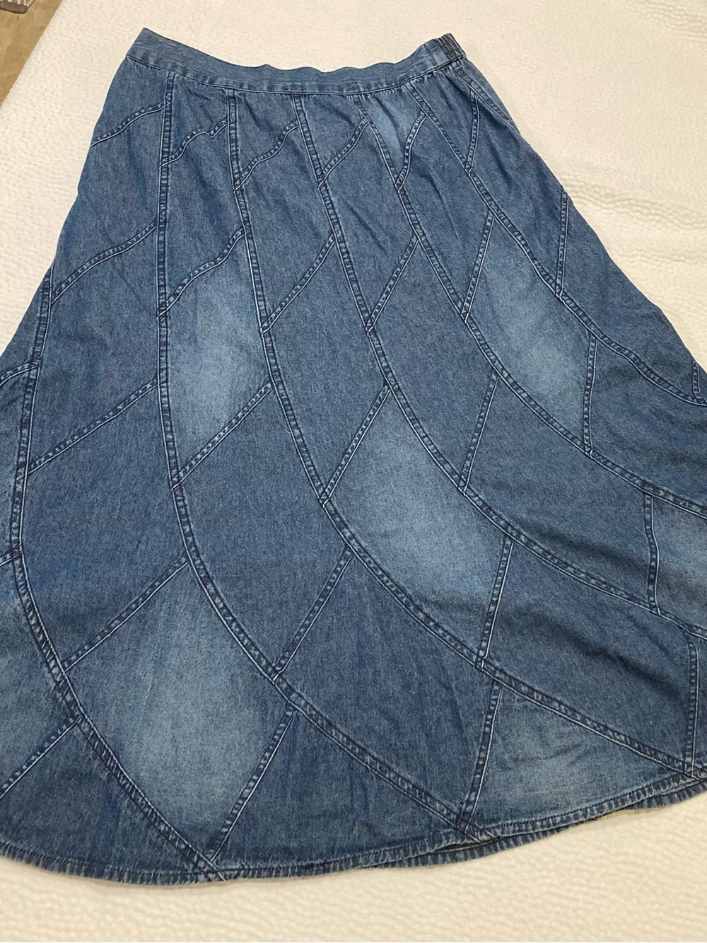 Studio West Denim Paneled A-Line Skirt - Blue Vintage Grunge Retro
